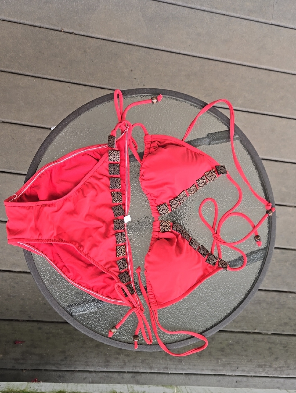 Red Embellished Two-Piece Bikini, Size Medium- Never Worn